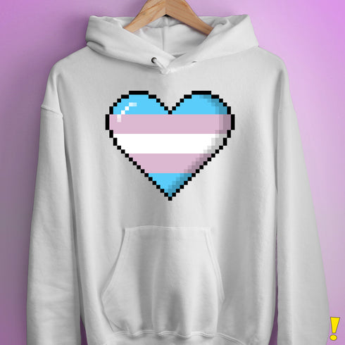 Transgender Pride 8-Bit Pixel Heart Hoodie - White